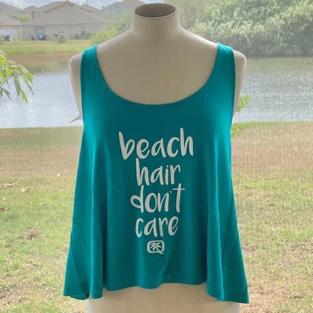 Pimatee Women's Sleeveless Loose Tank Crop Top Green White NWOT